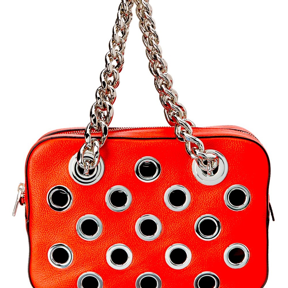 NEW Calf Leather & Grommet Chain Shoulder Bag